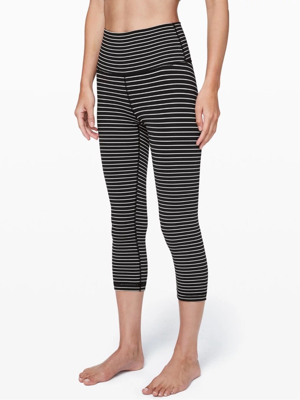 lululemon athletica Wunder Under Crop Leggings Black/White Stripe, High Rise, 8